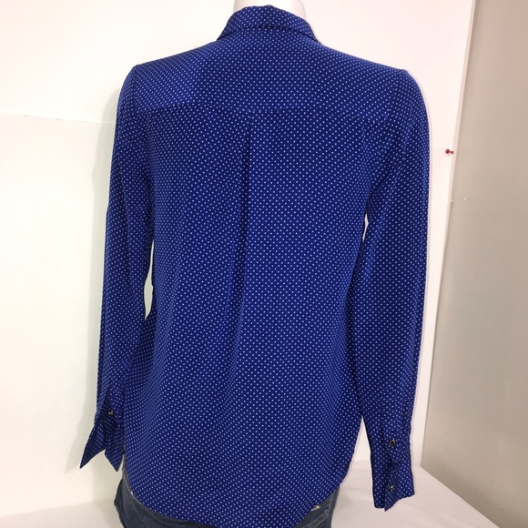 Juicy Couture Royal Blue Polka Dot Silk Button Up - Picture 10 of 13